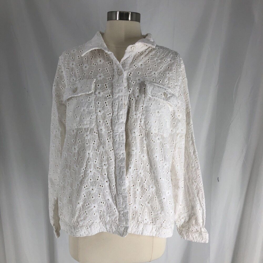 Coldwater Creek White Eyelet Light Jacket Women's 1X 100% Cotton Button Up